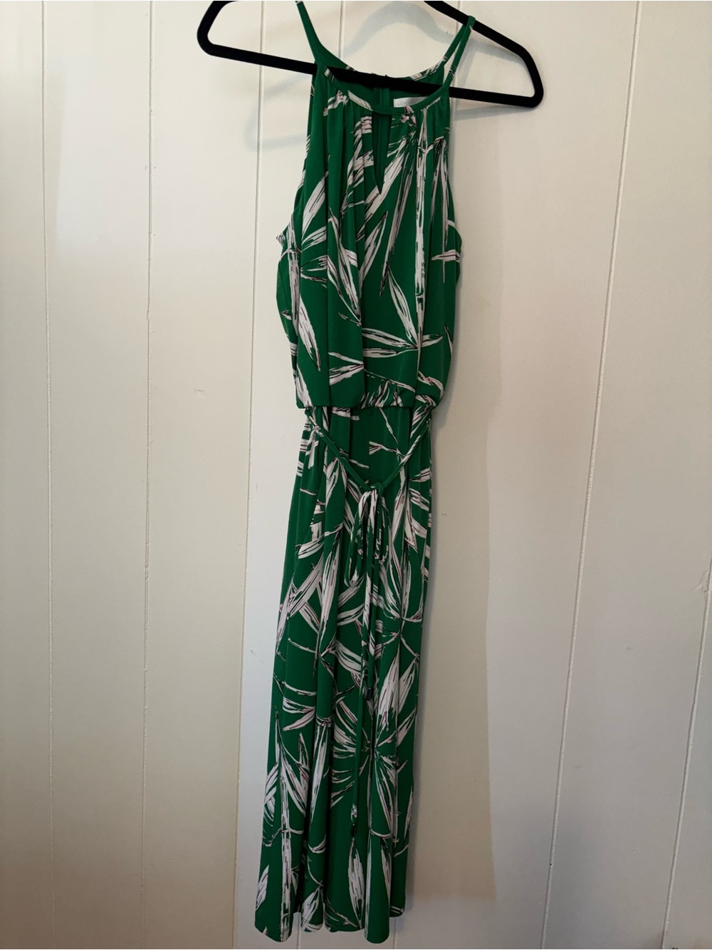 London Times Green and White Printed Halter Jumpsuit